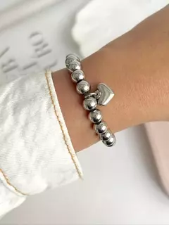 PULSERA ELASTIZADA BOLITAS Y CORAZON