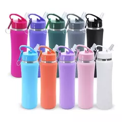 Botella térmica rosa acero con pico y mosquetón 500ml