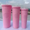 Trío de vasos tipo Starbucks x3u diamond rosa con sorbetes