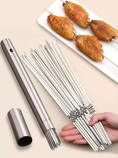 Estuche metal con palitos para brochete x10u