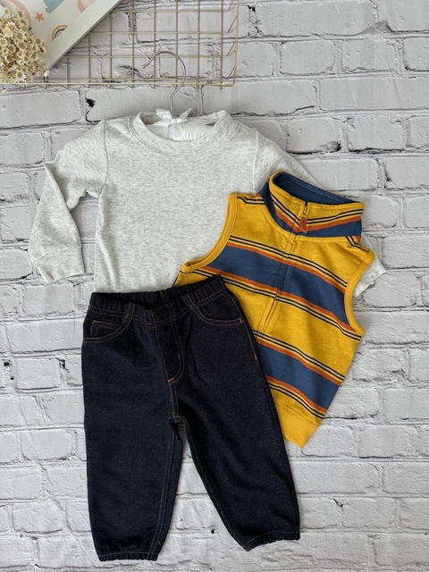 Conjunto 3 Peças Colete listra menino Carter's