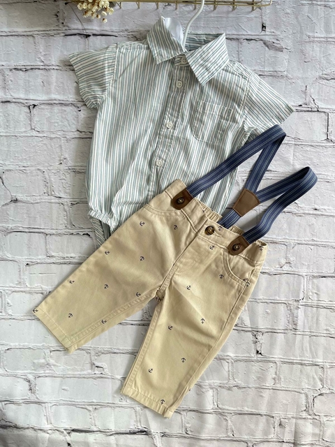 Conjunto curto bebê 2 peças com suspensório listrado multicor | Carter's