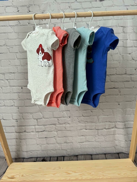 Kit body bebê 5 peças listras e bichinhos multicor | Carter's