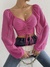 A PEDIDO - Remera Croptop Con Cordón Delantero Mangas Princesa Shein - Valanto