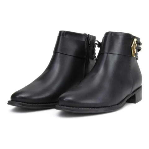 Bota Beira Rio Coturno Cano Baixo Detalhe Dourado de Amarrar Feminino Preto 9045.245