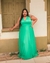 -Vestido verde de cetim- longo, decote em V e detalhe atrás-(Moda plus size) - comprar online