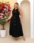 -Vestido Preto meio longo com gola, botões e fita na cintura -(Moda plus size)