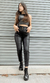 Pantalon engomado con frunce en la cintura