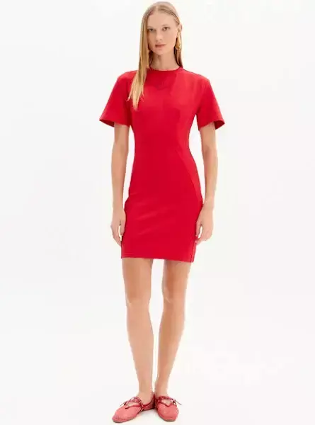 VESTIDO MANGA CURTA COM GOLA REDONDA VERMELHO REF: 502VE011652