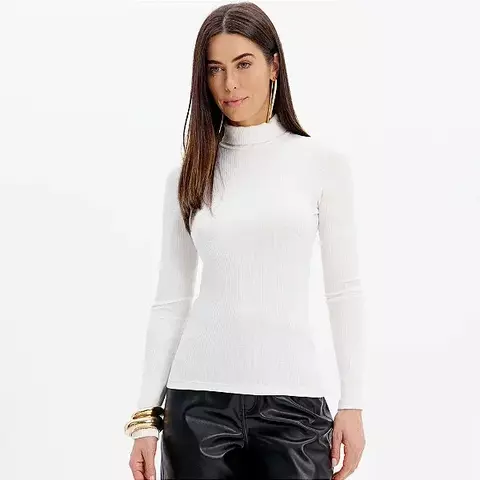 BLUSA CANELADA GOLA ALTA OFF WHITE REF: 502BL008383