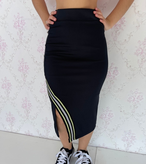 SAIA MIDI CANELADA PRETA REF: 303174