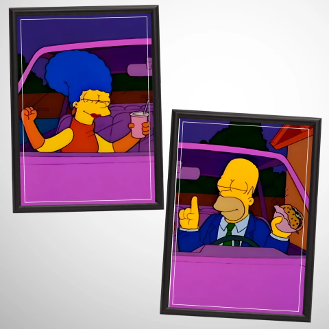 Combo x2 Cuadritos Homero y Marge Bailando en el Auto 15x21 cm Regalo Parejas Novios Tierno - comprar online