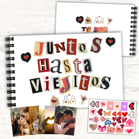 Álbum de Fotos Juntos Hasta Viejitos Collage Letras - Tapa Dura Anillado + 32 Fotos y Stickers Regalo Parejas Amor - comprar online