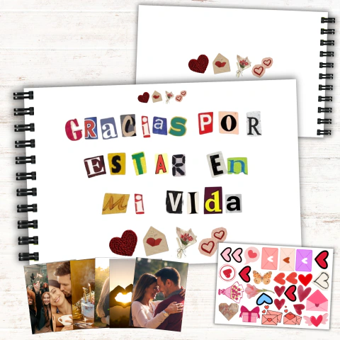 Álbum de Fotos Gracias por Estas en Mi Vida Collage Letras - Tapa Dura Anillado + 32 Fotos y Stickers Regalo Parejas Amigos - comprar online
