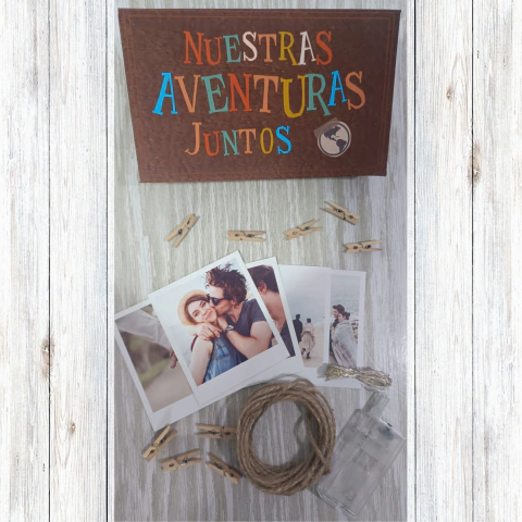 Box UP Aventuras Juntos 24 Fotos + Hilo Brochesitos y Luces Hermoso Regalo Recuerdos - comprar online