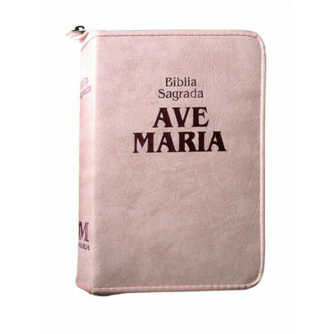Biblia Sagrada Rosa com zíper Média