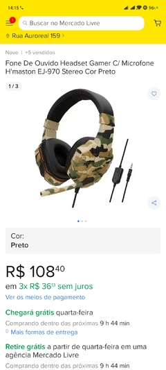 Fone De Ouvido Headset Gamer C/ Microfone H'maston EJ-970 Stereo Cor Verde Militar