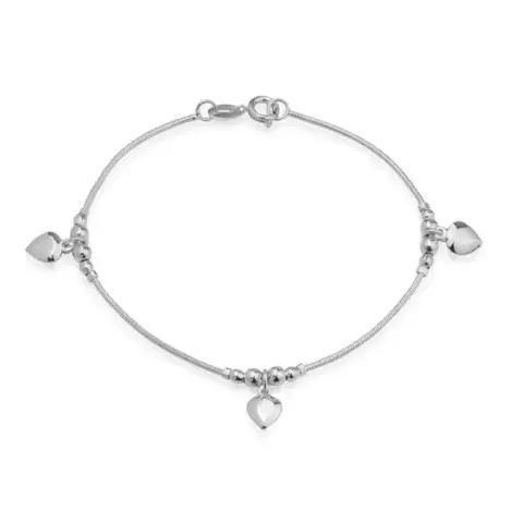 Pulseira Prateada Lisa com 3 Pingentes de Coração – Zarela - comprar online