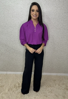 CALÇA PANTALONA COM ELÁSTICO - LARISSA - Amora Rosa