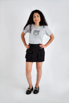 Camiseta (T-shirt) feminina manga curta 100% algodão - Onça Pintada - cinza - comprar online