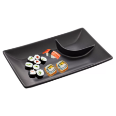 Prato para Sushi Temaki com Molheira Melamina Preto 19CM CAIXA/10