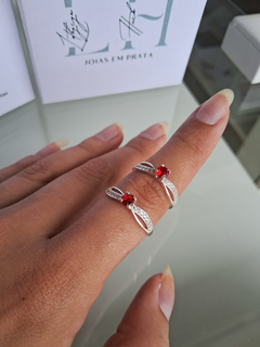 Anel Solitário Cravejado Infinito Vermelho