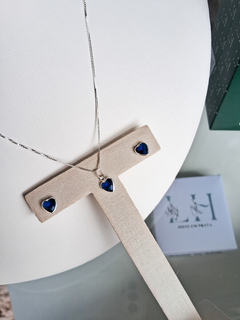 Conjunto Colar + Brincos Zircônia Coração Azul na internet