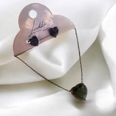 Imagem do Conjunto Colar e Brincos Coração Pedra