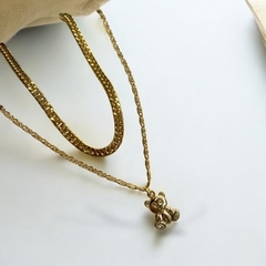 Colar Duplo Urso Abaloado Folheado a Ouro 18k - Lindika