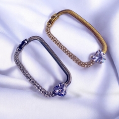 Pulseira Strass e Malha Coração