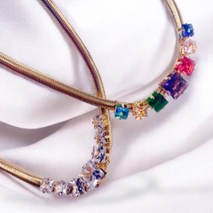 Colar Malha c/ Pedraria Zircônia Dourado - comprar online