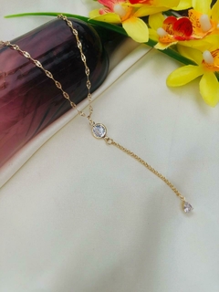 Colar Gravata C/ Zircônia Folheada a Ouro 18k - Lindika
