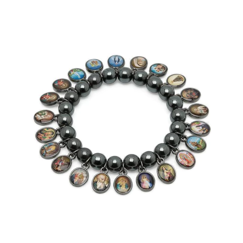 Pulseira Devoção Hematita 8 mm com 22 Pingentes Grafite