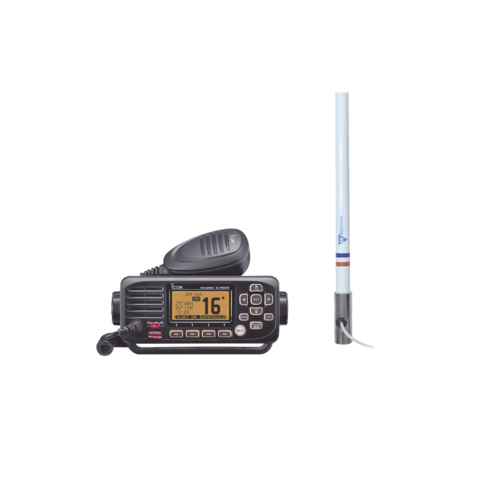 Kit de radio IC-M220 | mas antena marina TX-5101-SYS fabricada en fibra de vidrio con base roscable de acero inoxidable