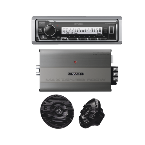 Kit de estéreo con Bluetooth KMR-M332BT | Amplificador KAC-M3004 | más Par de bocinas KFC-1653MRB o KFC-1653MRW
