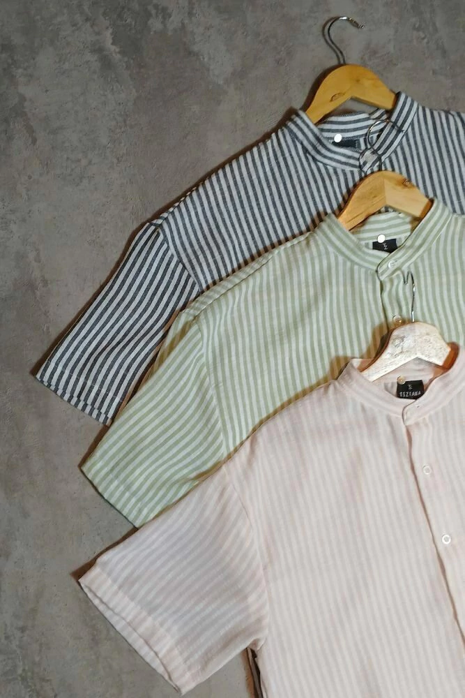 CAMISA RALLADA TIZIANA LINO CUELLO MAO M.C.