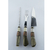 Juego de cuchillo, tenedor y chaira de 16 cm en acero inoxidable con mangos decorativos. Ideal para asados.