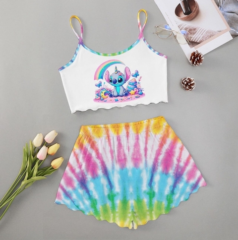Pijama Doll ondinha stitch arco íris