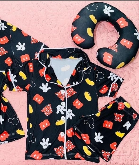 Pijama americano infantil mickey estampa preta