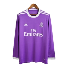 Camisa Retrô Real Madrid II 2017/2018 manga longa - Adidas Masculina - Roxa com detalhes em branca