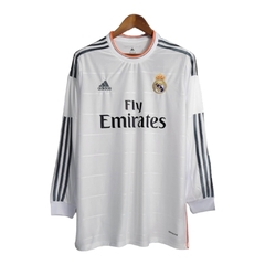 Camisa Retrô Real Madrid I 2013/2014 manga longa - Adidas Masculina - Branca com detalhes em cinza e laranja