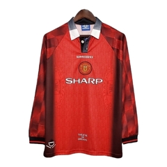 Camisa Retrô Manchester United I 1996 manga longa - Masculina Nike - Vermelha com detalhes em preto