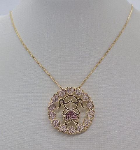 Gargantilha Mandala Coração Menina Ouro