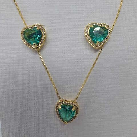 Conjunto Coração Verde Zircônia