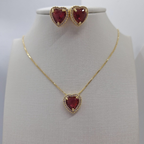 Conjunto Coração Rubi Zirconia