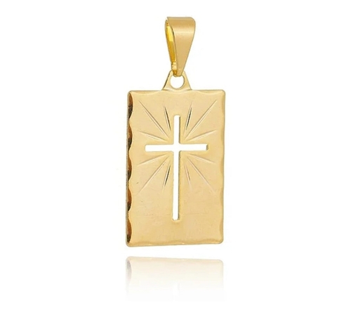 PINGENTE PLACA CRUZ OURO 967