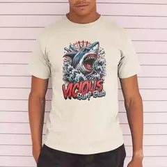 Camiseta Masculina Básica GuGi Tubarao Vicious Surf Club Shark Praia - JMix Variedades