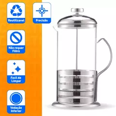Cafeteira Francesa Cremeira 600ml Inox Leite Café Chá 3 - comprar online