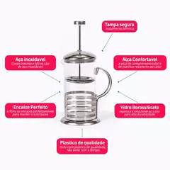 Cafeteira Francesa Cremeira 600ml Inox Leite Café Chá 3