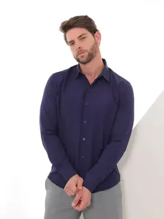 Camisa Social Manga Longa Slim Azul Marinho - loja online